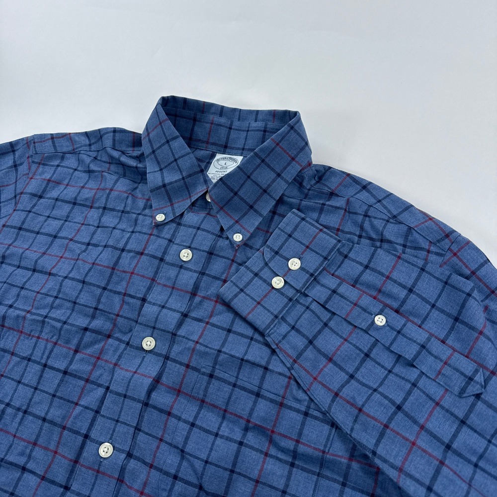 Brooks Brothers Mens Shirt Large Blue Check Regent Fit Preppy Button Down